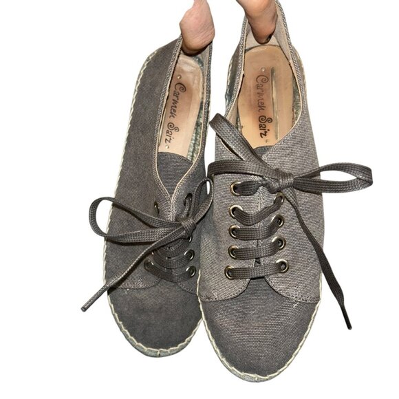 Carmen Saiz Classic Spanish Spain Espadrilles lace up gray sisal shjoes … - Picture 1 of 7